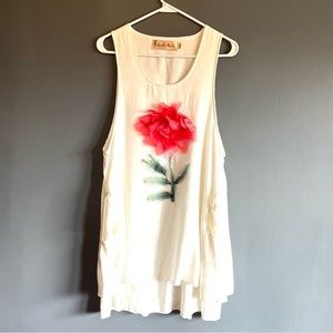 White Gabriella Rocha Floral Appliqué Mini Dress - Sz S - Pockets! & Ruffles